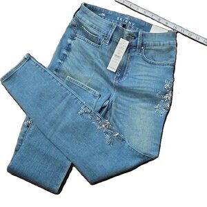 WHITE HOUSE BLACK MARKET HIGH RISE THE SKINNY EMBELLISHED JEAN JEANS 0 SHORT NEW